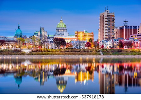 Harrisburg, Pennsylvania, USA skyline on the Susquehanna River.
