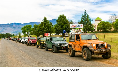 Harrismith, South Africa - October 02 2015: Jeep Convoy At 4x4 Driver Training Camp In The Drakensberg