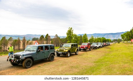 Harrismith, South Africa - October 02 2015: Jeep Convoy At 4x4 Driver Training Camp In The Drakensberg