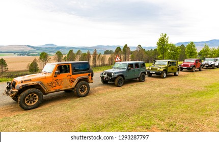 Harrismith, South Africa - October 02 2015: Jeep Convoy At 4x4 Driver Training Camp In The Drakensberg