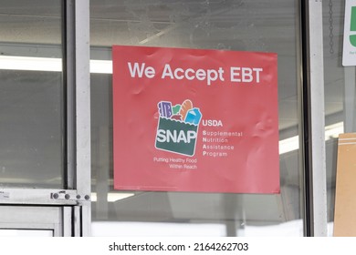 Harrison - Circa May 2022: SNAP And EBT Accepted Here Sign. SNAP And Food Stamps Provide Nutrition Benefits To Supplement The Budgets Of Disadvantaged Families.