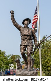 Harrison, New York - Sept. 16, 2020: American Doughboy Monument Dedicated To The Men And Women Who Served In WWI From Harrison At Ma Riis Park.