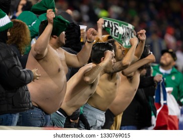 Harrison, NJ - March 5, 2019: Santos Laguna Supporters Celebrate Victory During CONCACAF Scotiabank Champions League Quarterfinal Against Red Bulls At Red Bull Arena Santos Won 2 - 0