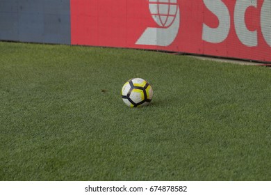 Harrison, NJ USA - July 7, 2017: Official Nike Ball Of CONCACAF Gold Cup On Display At Red Bulls Arena Canada Won 4 - 2