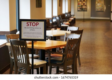 Harrisonburg, VA, USA - 3/16/2020: A Warning Sign That No Visitors Will Be Allowed In This Retirement Community During The COVID-19 Outbreak.