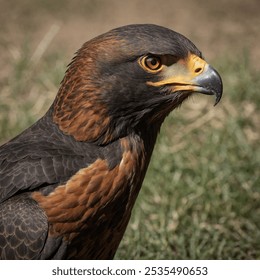 The Harris's Hawk  is a medium-large raptor native to the Americas, known for its unique social hunting behavior, where groups work together to catch prey.  - Powered by Shutterstock