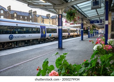 Harrogate, UK - 29 September 2021: Northern Rail Train In Harrogate Train Station