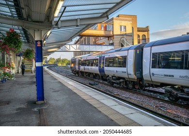 Harrogate, UK - 29 September 2021: Northern Rail Train In Harrogate Train Station