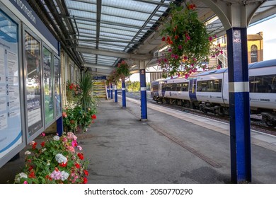 Harrogate, UK - 29 September 2021: Northern Rail Train In Harrogate Train Station