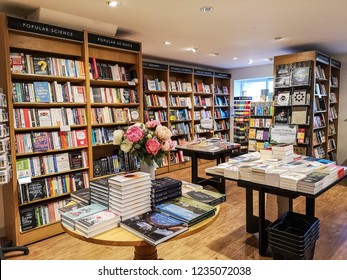 HARROGATE, UK - NOVEMBER 18, 2018: Interior Of A Book Shop. Harrogate Is A Spa Town In North Yorkshire, England.