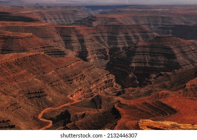 The harsh canyon landscape of the Goosenecks of the San Juan river from Muley Point viewpoint, Utah, Southwest USA