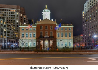 Hartford, Connecticut - Jan 1, 2020: The Old State House Building At Night In Hartford, Connecticut.