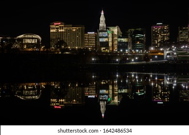 Hartford, Connecticut / United States 11/18/2016: View Of The Hartford Skyline At Night From The Connecticut River