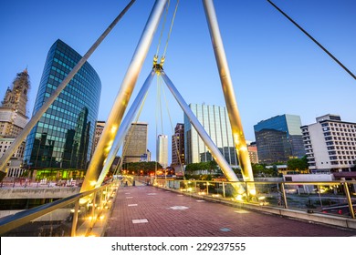 Hartford, Connecticut, USA Skyline At Founders Bridge.