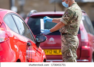 Hartlepool, County Durham, UK - May 13th 2020: Army Personnel Are Pictured At A Mobile COVID 19 Testing Station In The National Navy Museum Car Park In Hartlepool.