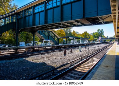 Hartsdale, NY, USA -  October 30, 2018: View Of The Train Station Of Hartsdale. Hartsdale Is Part Of The Town Of Greenburgh, Westchester County, New York, United States