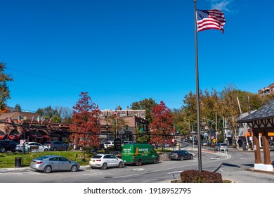 Hartsdale, NY, USA -  October 30, 2018: View Of The Main Street Of Hartsdale. Hartsdale Is Part Of The Town Of Greenburgh, Westchester County, New York, United States.