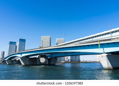 Harumi Bridge and the surrounding cityscape