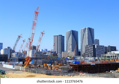 Harumi Tokyo Japan- May 2018, The Construction Site Of Tokyo Olympic Village