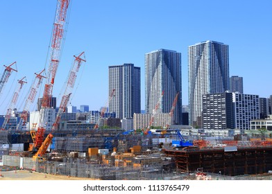 Harumi Tokyo Japan- May 2018, The Construction Site Of Tokyo Olympic Village