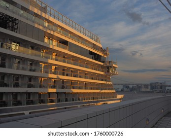 Harumi Tokyo/Japan-May06,2019:cruise Ship In Sunset At Harumi Passenger Ship Terminal