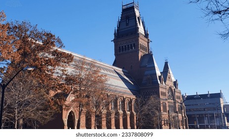 Harvard Memorial Hall, Cambridge, MA. The iconic Harvard Memorial Hall stands tall in Cambridge, MA. Its stunning Gothic Revival design, adorned with intricate stone carvings.