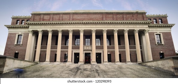 Harvard University Library. Success in education and tourist attraction in Cambridge, Massachusetts, USA