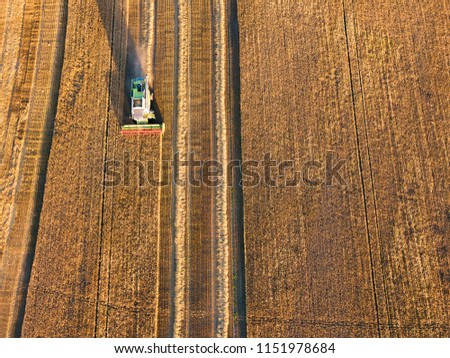 Image, Stock Photo Combine machine harvesting agriculture wheat field