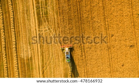 Similar – Image, Stock Photo Combine harvester harvests a grain field in the evening light from the air