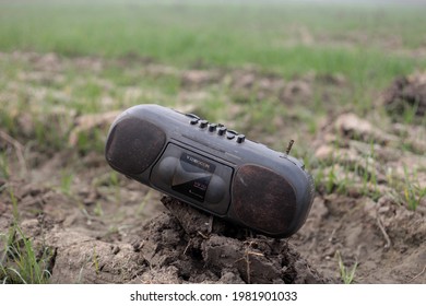 Haryana, India, January, 03, 2017 : Old Vintage Cassette Radio Outdoors In Agricultural Field. 