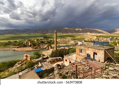 HASANKEYF, TURKEY - APRIL 9, 2014: Ancient town of Hasankeyf in Hasankeyf, Turkey. The town will go under the water of the reservoir of a dam under construction on the River Tigris