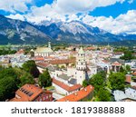 Hasegg Castle or Burg Hasegg aerial panoramic view, castle and mint located in Hall in Tirol, Tyrol region of Austria