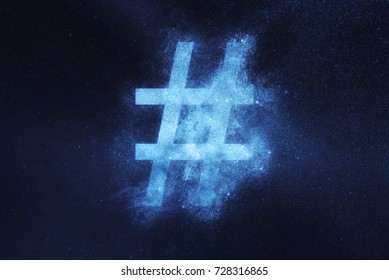 Hashtag sign, Hashtag symbol. Abstract night sky background