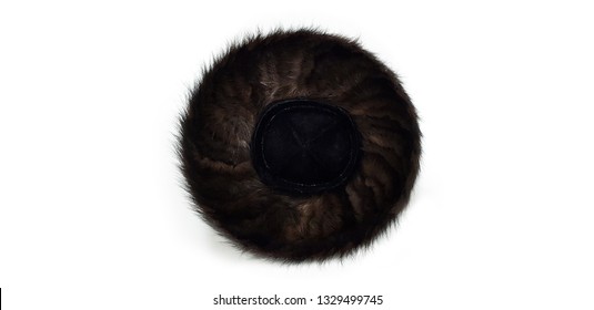 Hasidic Hat Of An Ultra-Orthodox Jew In Israel On White Background Shtraimel Top View