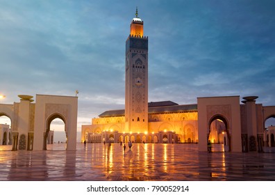 The Hassan II Mosque In Casablanca, Morocco. Night View