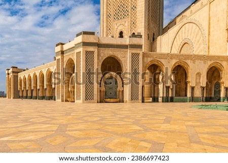 Hassan II Mosque, a mosque in Casablanca, Morocco. It is the largest functioning mosque in Africa and is the 7th largest in the world.