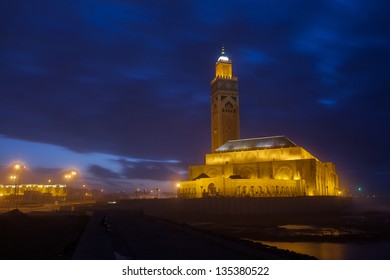 Hassan II Mosque In Casablanca In Night, Morocco Africa