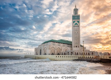 The Hassan II Mosque  largest mosque in Morocco. Shot  at sunrise in Casablanca.