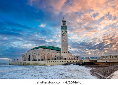 The Hassan II Mosque  largest mosque in Morocco. Shot at sunrise in Casablanca.