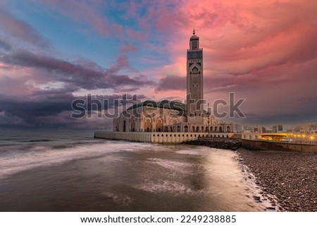 Hassan II Mosque at sunrise with its magnificent view