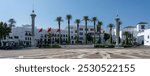 Hassan II square in Tetouan, Tétouan, Morocco. The photography also shows the Royal Palace of Tétouan.