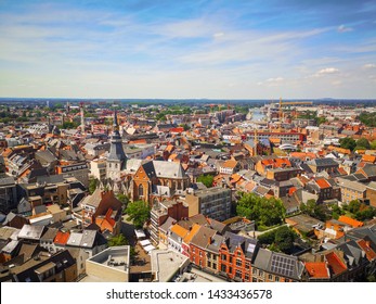 Hasselt city center skyline with blue sky during summer, Limburg province, Belgium