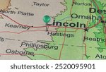 Hastings, Nebraska marked by a green map tack. The City of Hastings is the county seat of Adams County, NE.