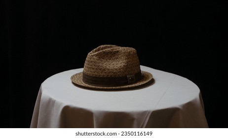 A hat on a table.