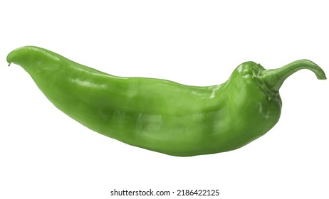 Hatch green chile pepper isolated. Numex Big Jim or New Mexican unripe chilies. Capsicum annuum fruit