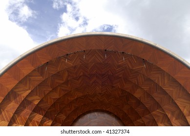 The "Hatch Shell", located at Boston's Esplanade waterfront.  Outdoor music concerts are held here.  The names of some of the greatest composers are emblazened on the steps.