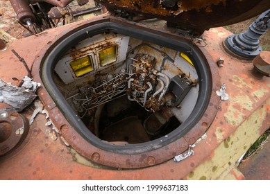 Hatch Of Soviet Military Engineering Vehicle, Buryakovka Radioactive Vehicles Graveyard In Chernobyl, Ukraine