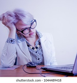 I Hate My Office Work. Portrait Of Young Business Woman Working Overtime With Low Wages Without Career Perspective. (Body Language, Gestures, Psychology Concept)