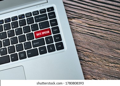 Hate Speech Key On Red Keyboard Buttons Representing Online Defamatory Comments