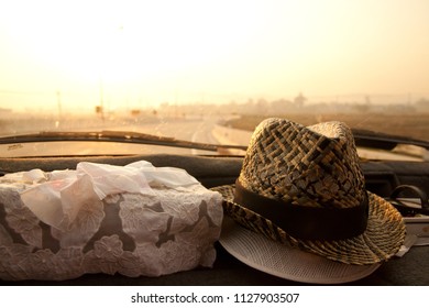 The Hats And Tissue Box In The Car On Vacation